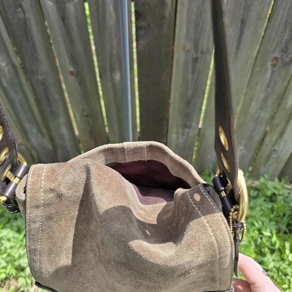 Coach Y2k Soho Messenger Flap Brown Suede‎ Leather Shoulder Bag Purse Vtg Buckle